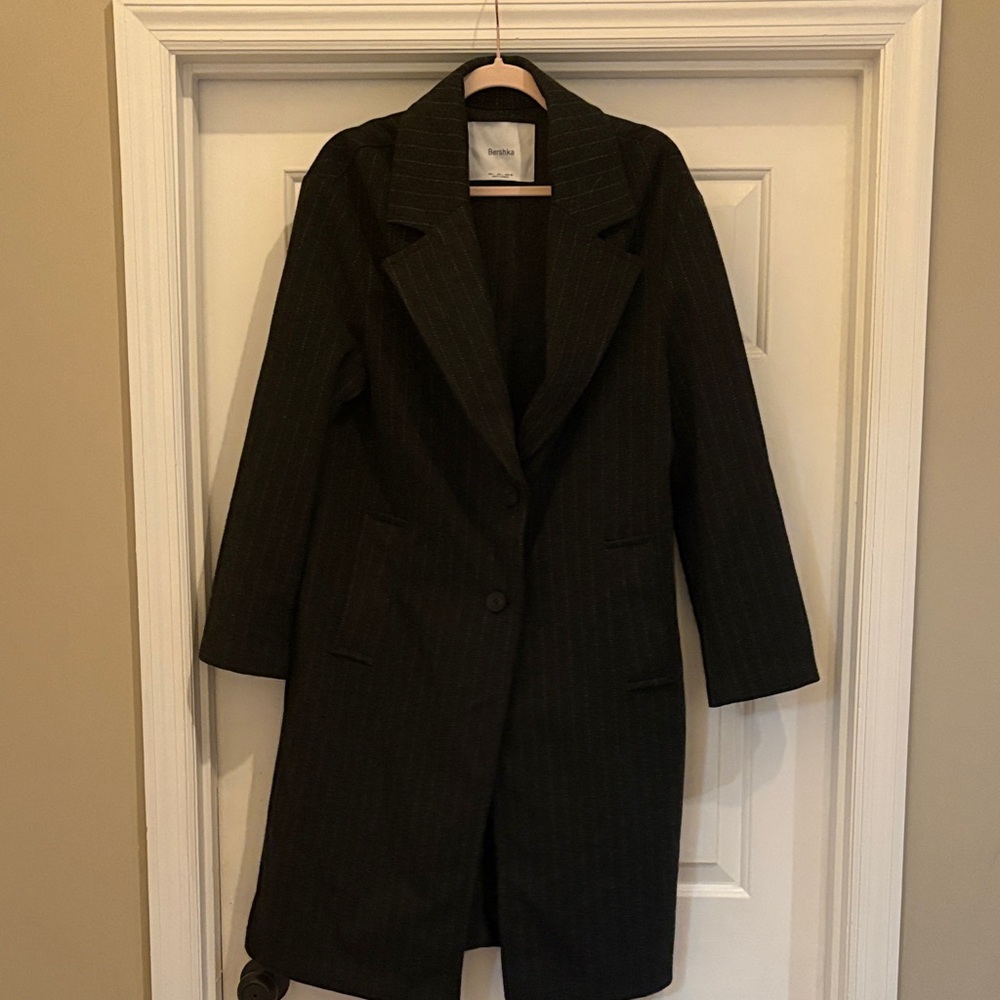 Bershka Dark Pinstripe Trench Coat